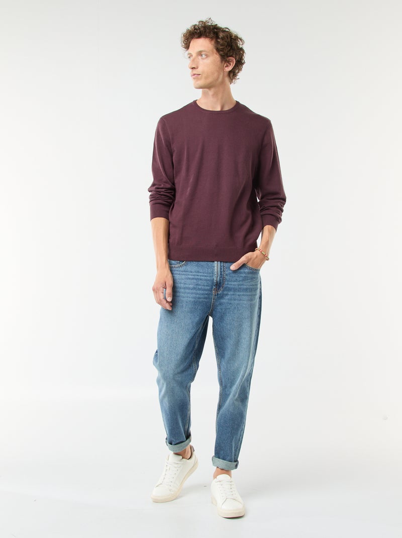 Pull uni à col rond Violet - Kiabi