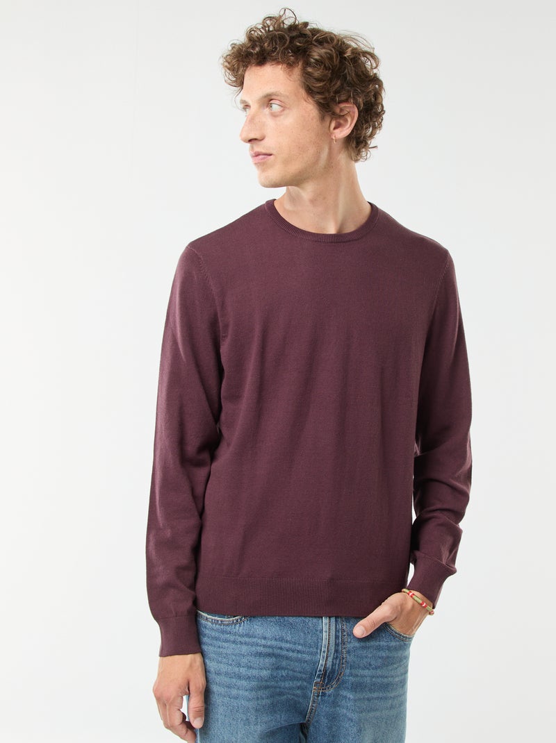 Pull uni à col rond - Violet - Homme - 7.80€ - Kiabi