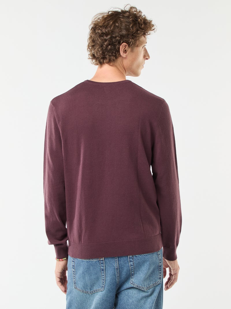 Pull uni à col rond Violet - Kiabi