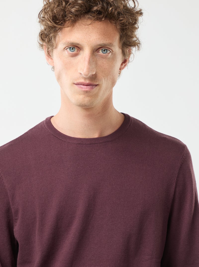 Pull uni à col rond Violet - Kiabi