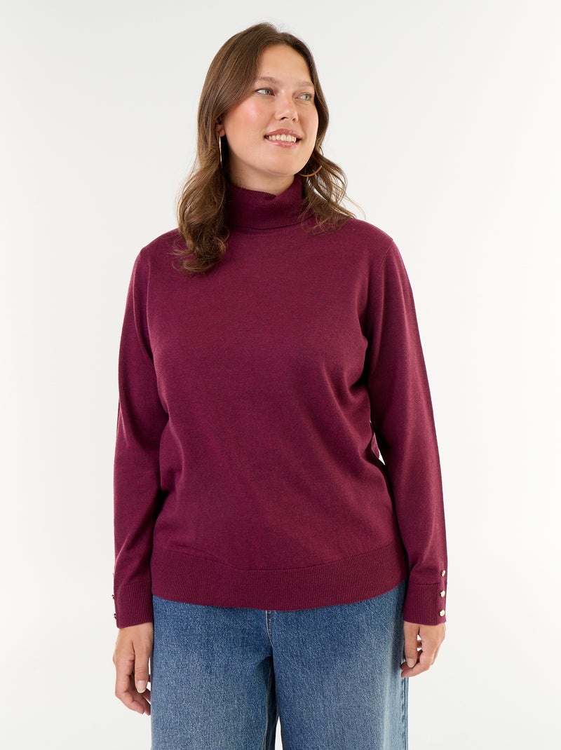 Pull uni à col roulé Rose - Kiabi