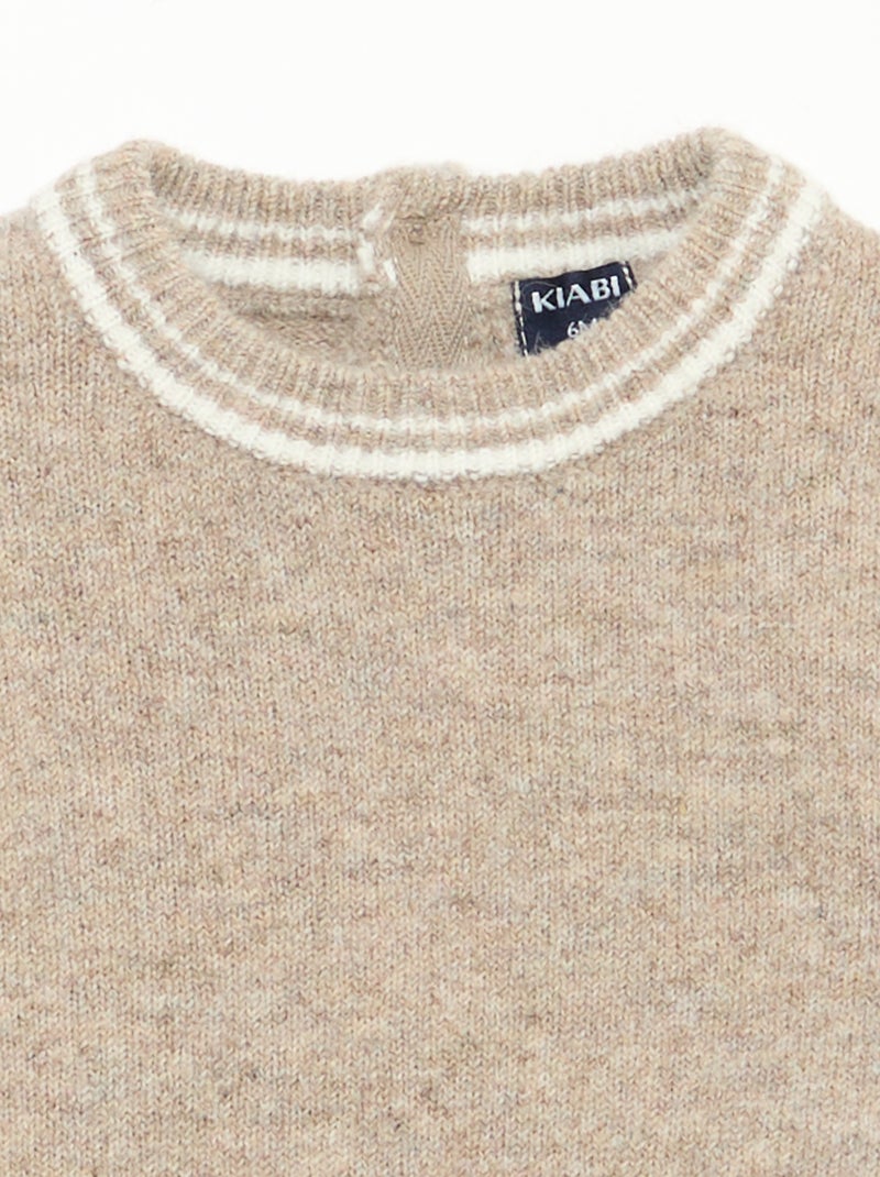 Pull uni avec bords contrastés Beige - Kiabi