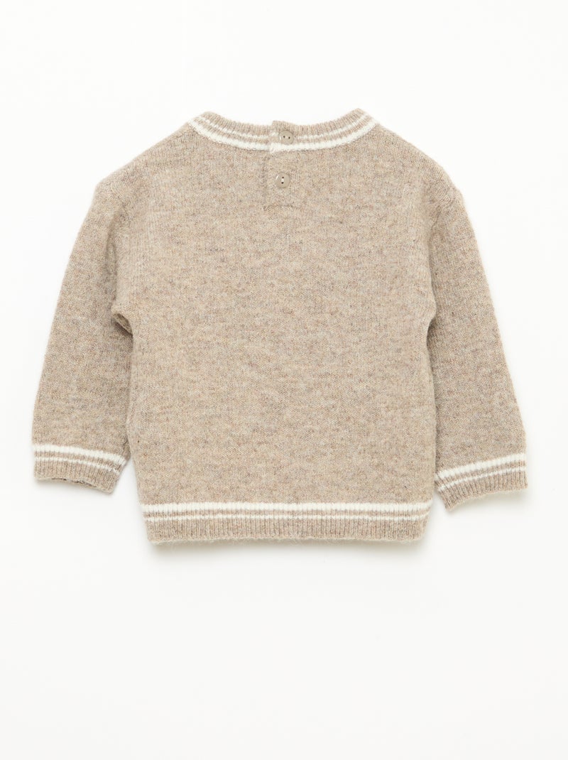 Pull uni avec bords contrastés Beige - Kiabi