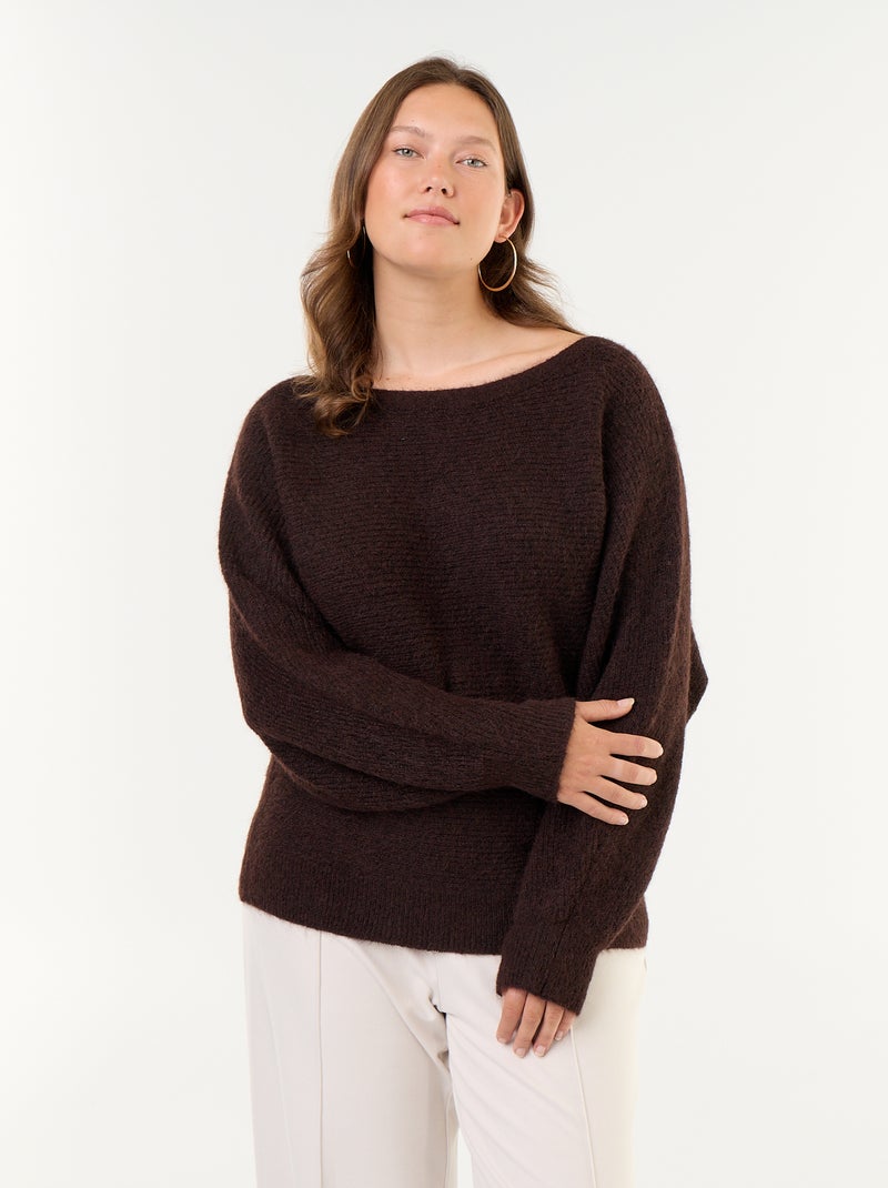 Pull uni avec col bateau et emmanchures basses Marron - Kiabi