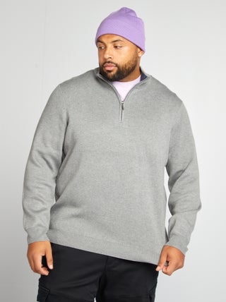 Pull uni avec col camionneur zippé