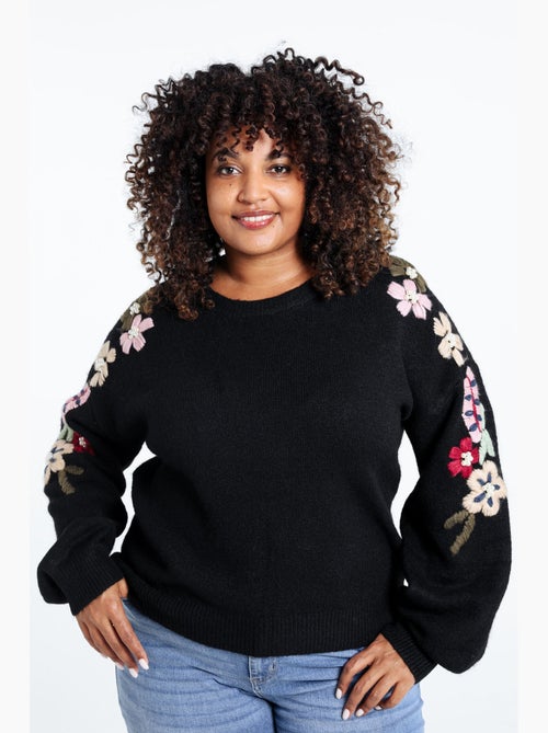 Pull uni avec manches détail broderies PAPRIKA - Kiabi