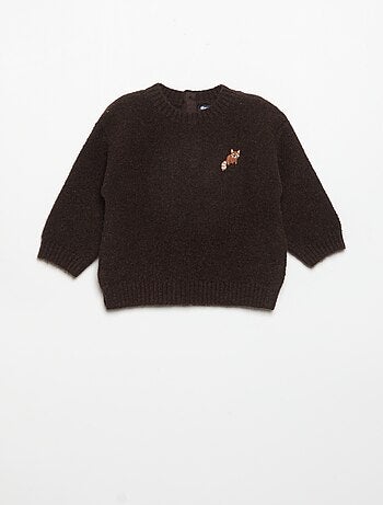 Pull uni avec petite broderie 'renard'