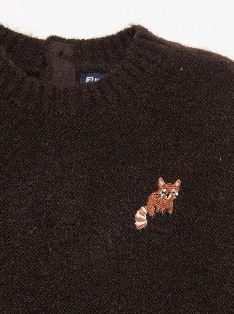 Pull uni avec petite broderie 'renard' Marron - Kiabi