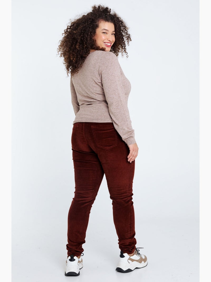 Pull uni beige col V manches longues Beige - Kiabi