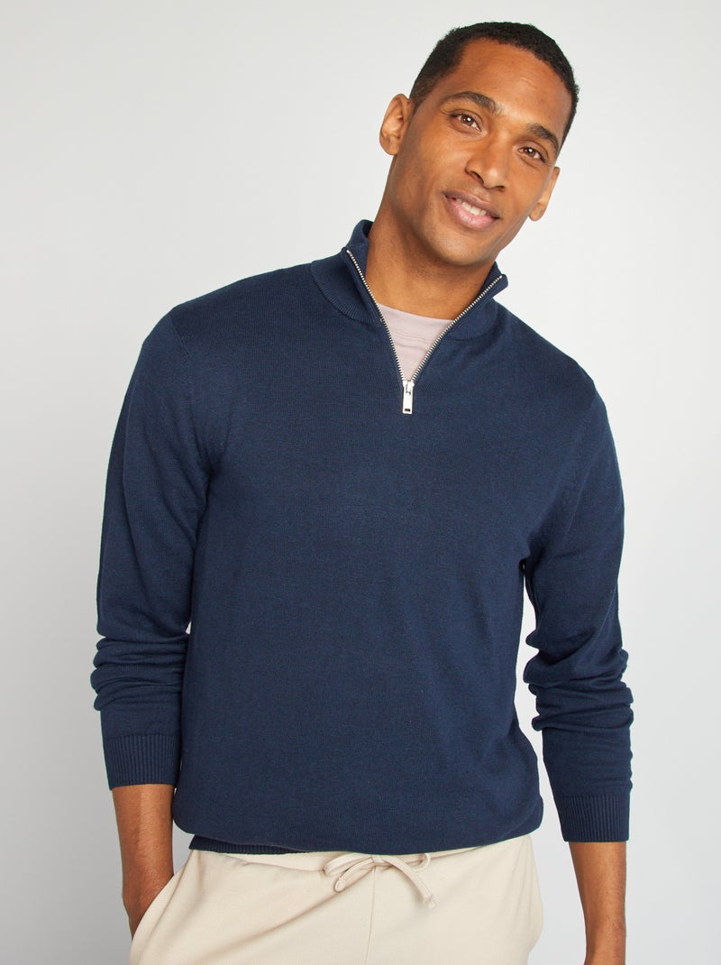 Pull uni col camionneur zippé Marine - Kiabi