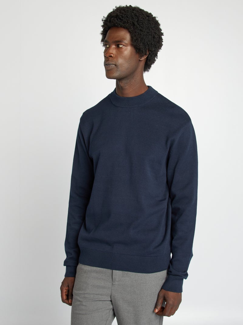 Pull uni col montant Bleu marine - Kiabi