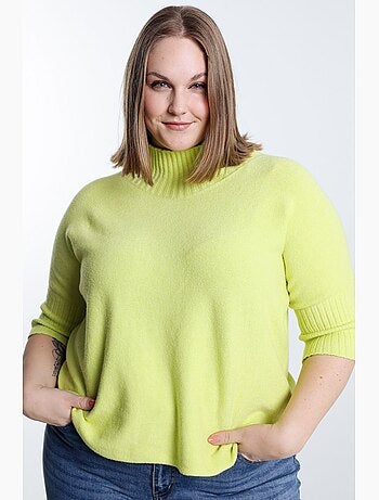 Pull uni col montant manches 3/4 vert lime