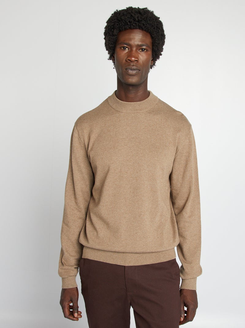 Pull uni col montant Marron - Kiabi
