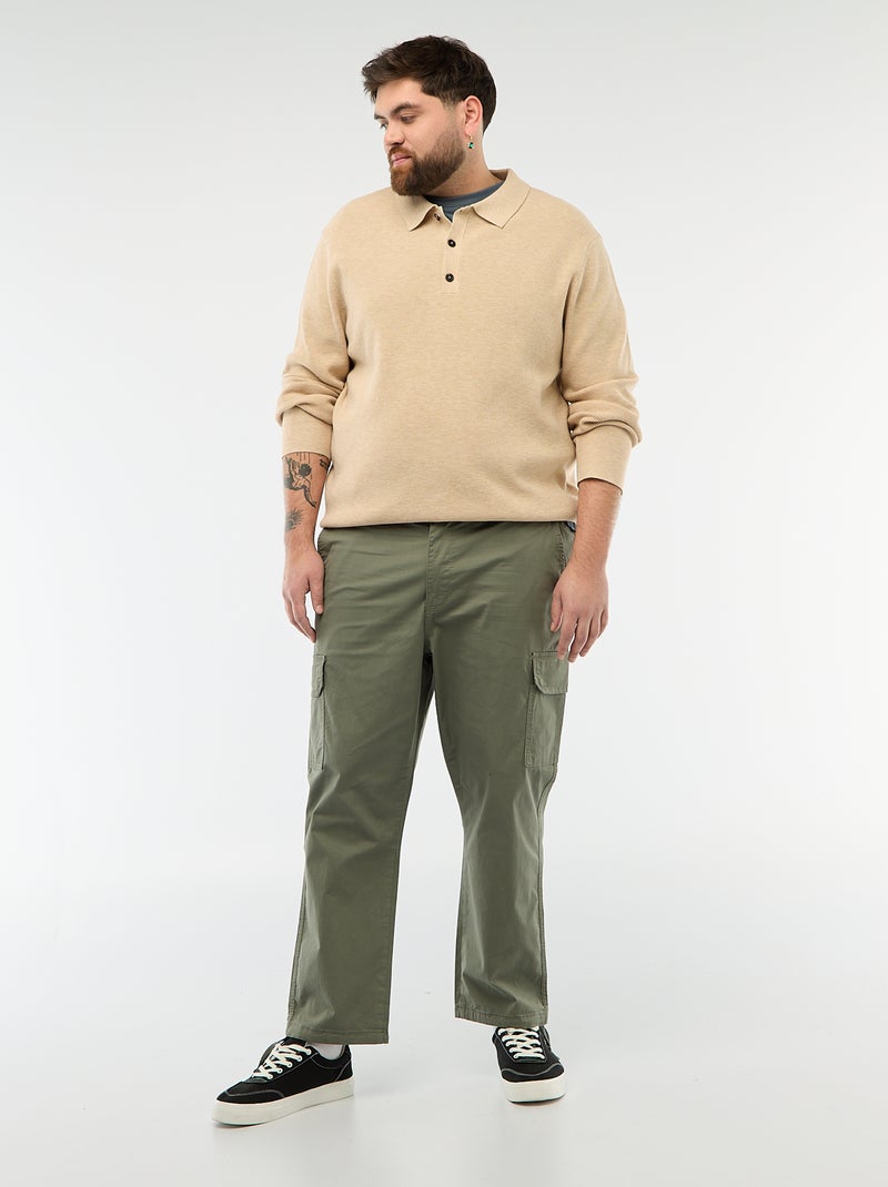 Pull uni col polo boutonné Beige - Kiabi