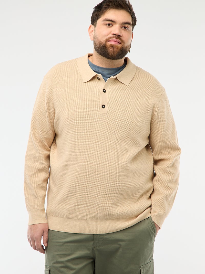 Pull uni col polo boutonné Beige - Kiabi