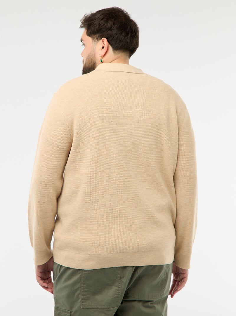 Pull uni col polo boutonné Beige - Kiabi