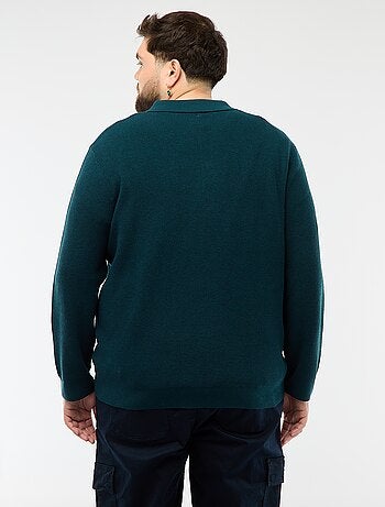 Pull uni col polo boutonné