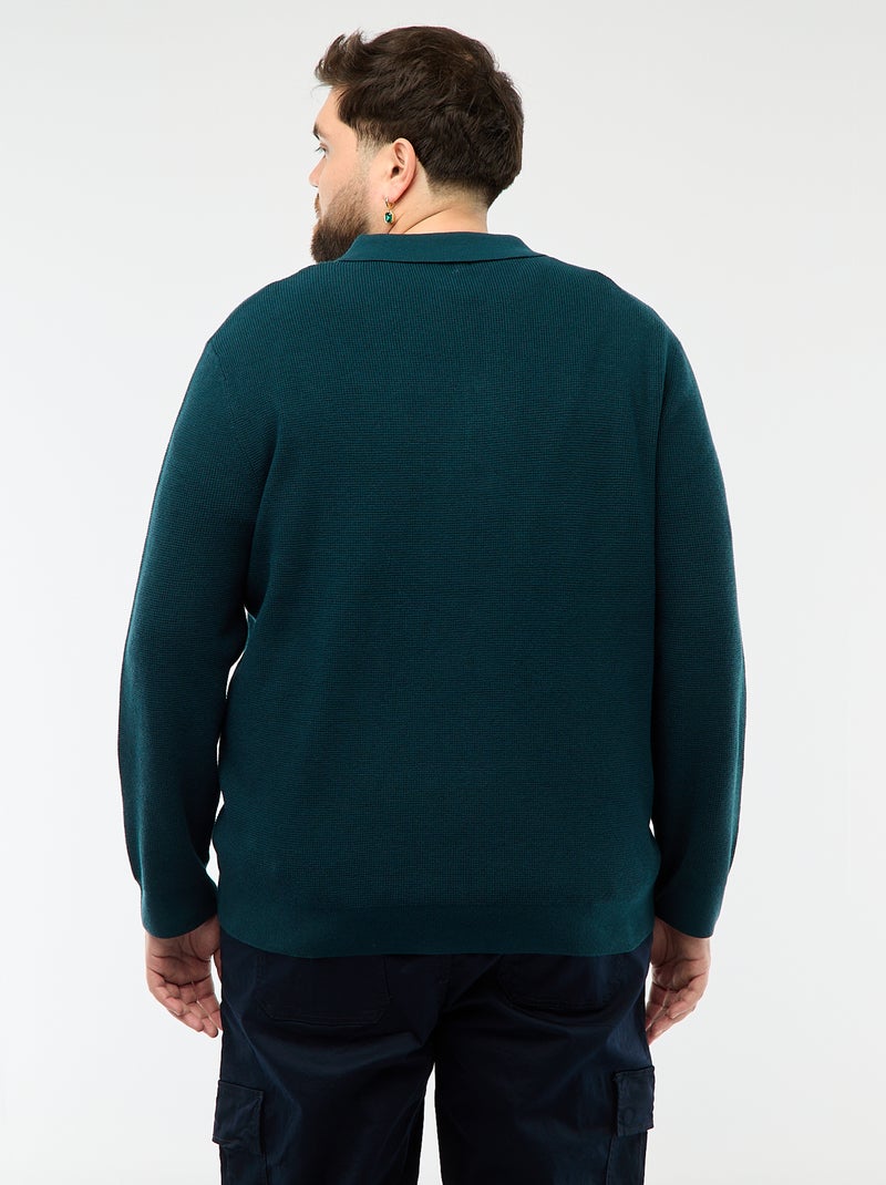 Pull uni col polo boutonné Bleu - Kiabi