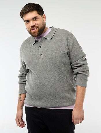 Pull uni col polo boutonné