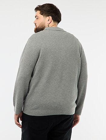 Pull uni col polo boutonné