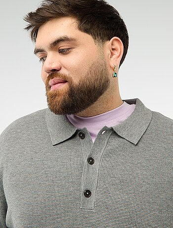 Pull uni col polo boutonné