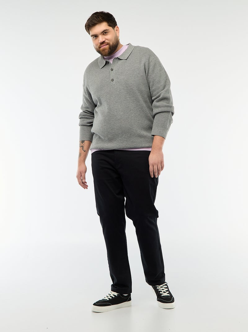 Pull uni col polo boutonné Gris - Kiabi