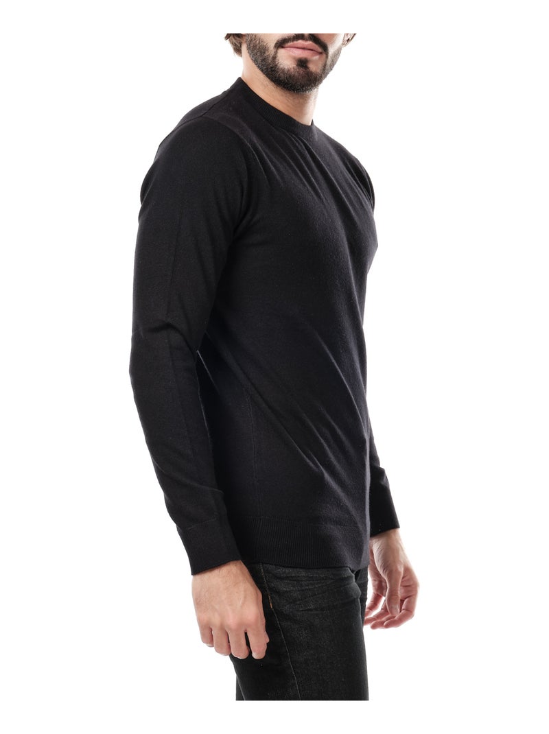Pull uni col rond Noir - Kiabi