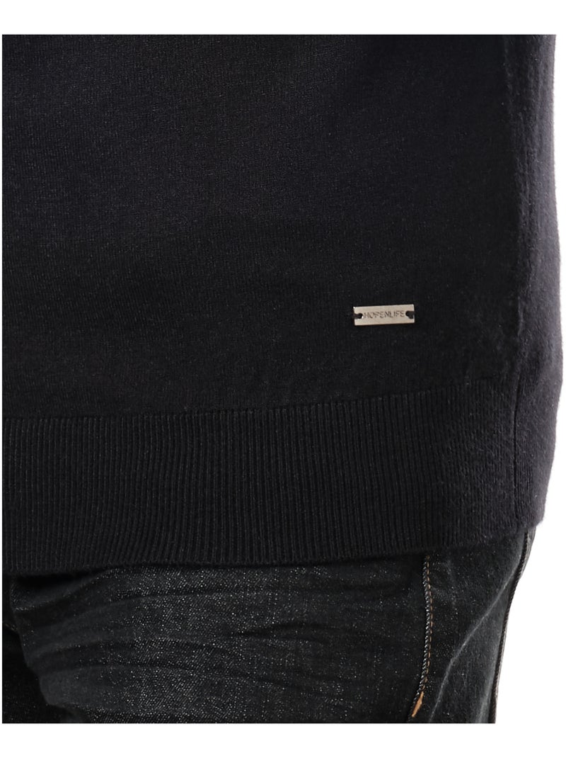 Pull uni col rond Noir - Kiabi