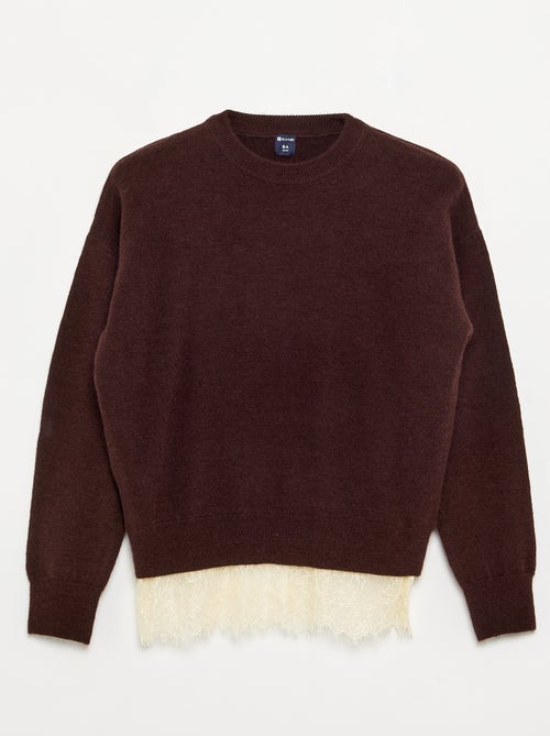 Pull uni en fine jauge avec base dentelle - Kiabi Pull uni en fine jauge avec base dentelle - Kiabi