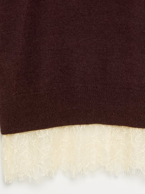 Pull uni en fine jauge avec base dentelle - Kiabi Pull uni en fine jauge avec base dentelle - Kiabi