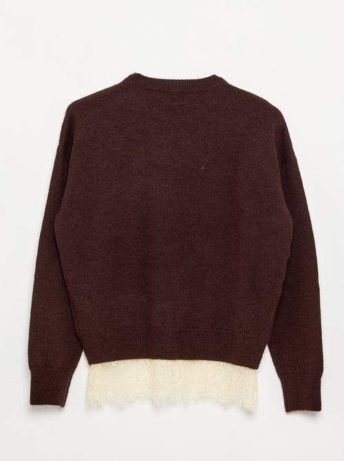 Pull uni en fine jauge avec base dentelle - Kiabi Pull uni en fine jauge avec base dentelle - Kiabi