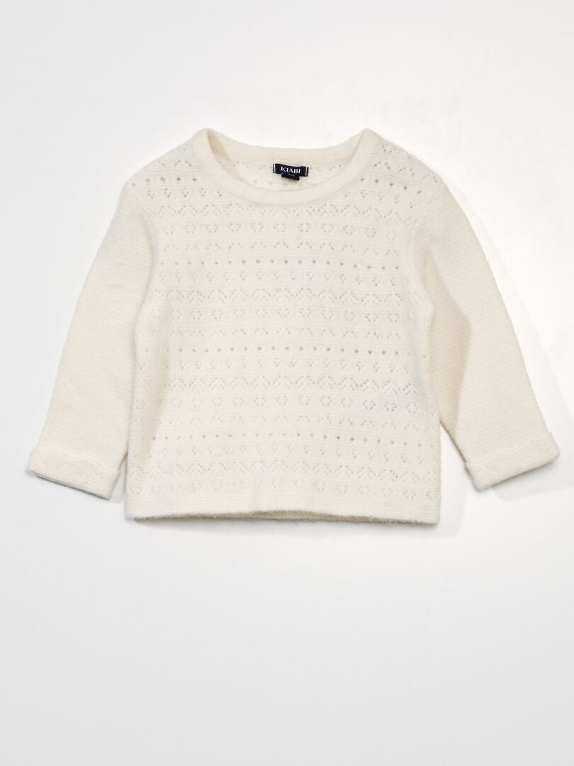 Pull uni en maille ajourée blanc - Kiabi