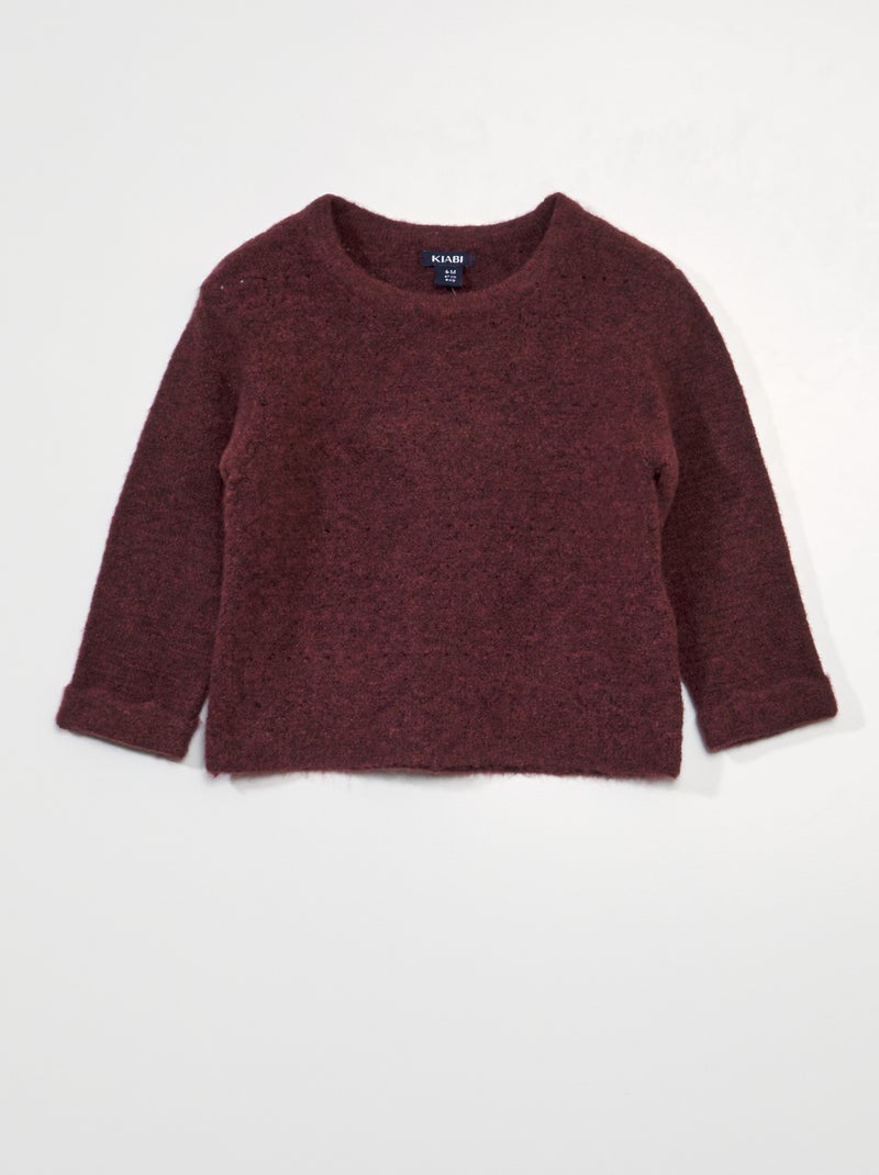Pull uni en maille ajourée rouge brique - Kiabi