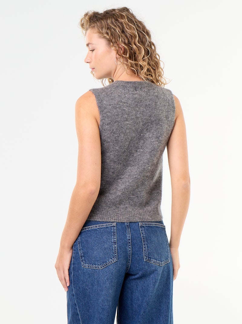 Pull uni en maille chaude sans manches Gris - Kiabi
