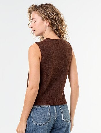 Pull uni en maille chaude sans manches