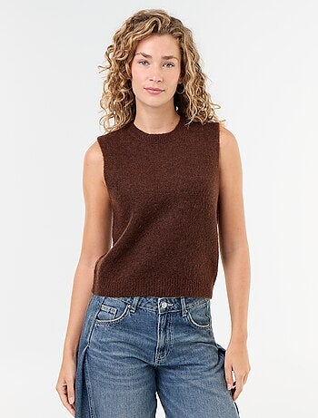 Pull uni en maille chaude sans manches