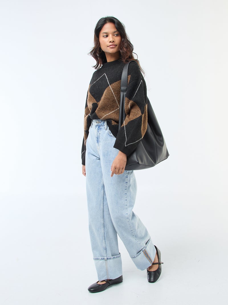 Pull uni en maille grosse jauge Marron - Kiabi