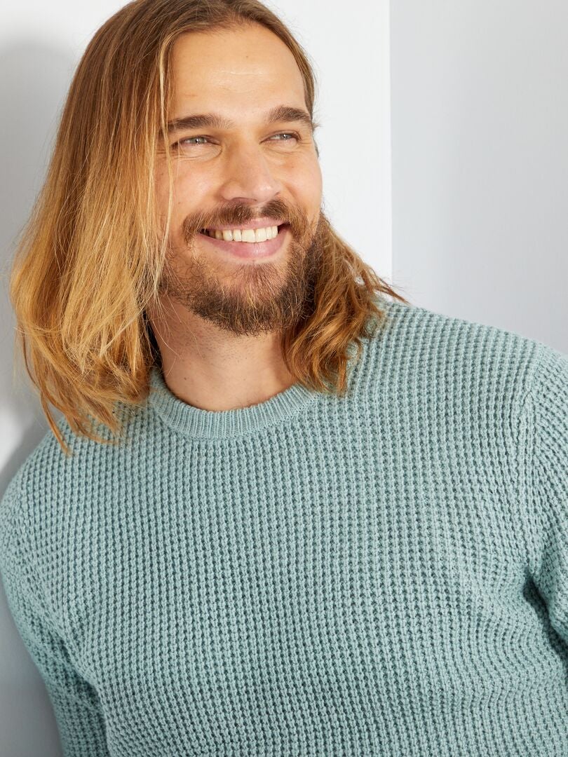 Pull Gant Homme Gris Maille Texturée Col Rond Taille M