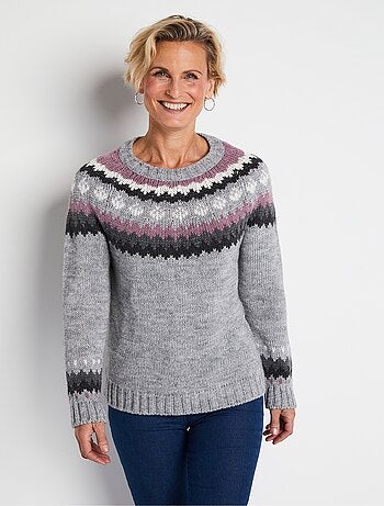 Pull uni jacquard placé