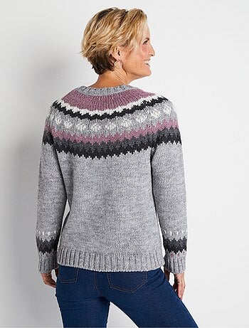 Pull uni jacquard placé