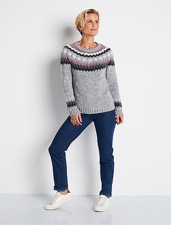 Pull uni jacquard placé