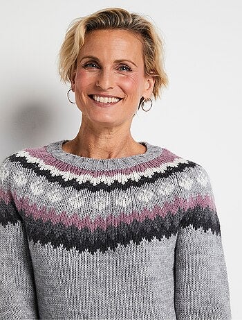 Pull uni jacquard placé