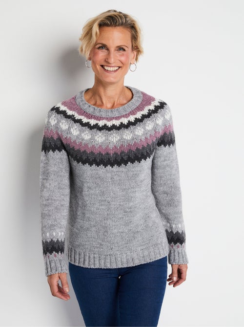 Pull uni jacquard placé - Kiabi