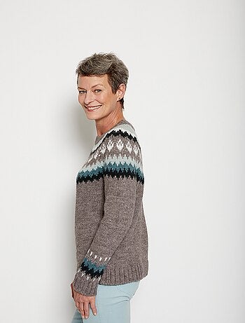 Pull uni jacquard placé