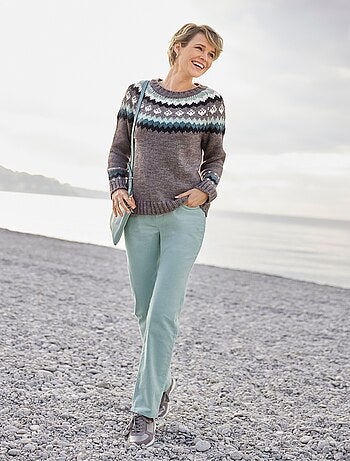 Pull uni jacquard placé