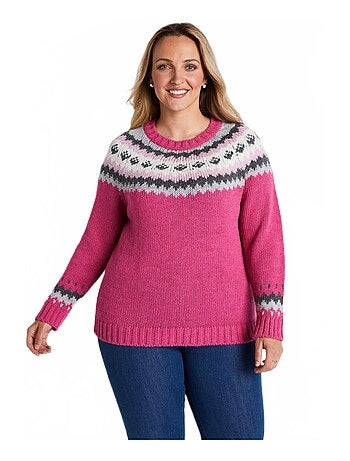 Pull uni jacquard placé