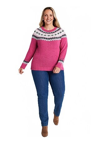Pull uni jacquard placé