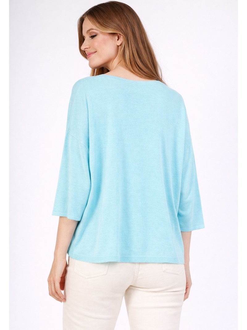 Pull V Kebello Bleu turquoise - Kiabi