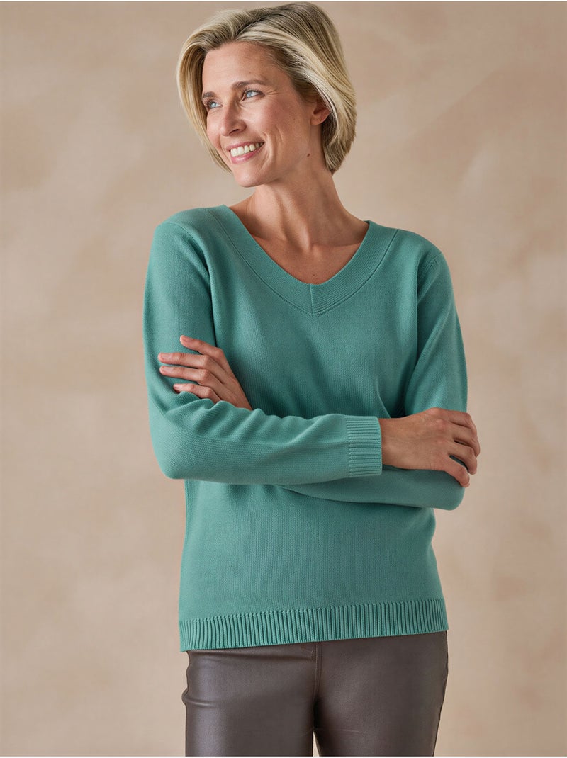 Pull V manches longues - DAXON Bleu céladon - Kiabi