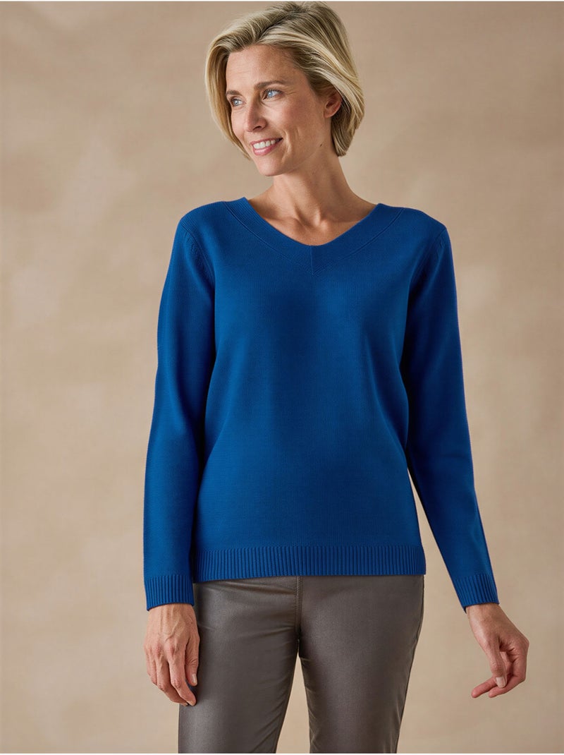 Pull V manches longues - DAXON Bleu électrique - Kiabi